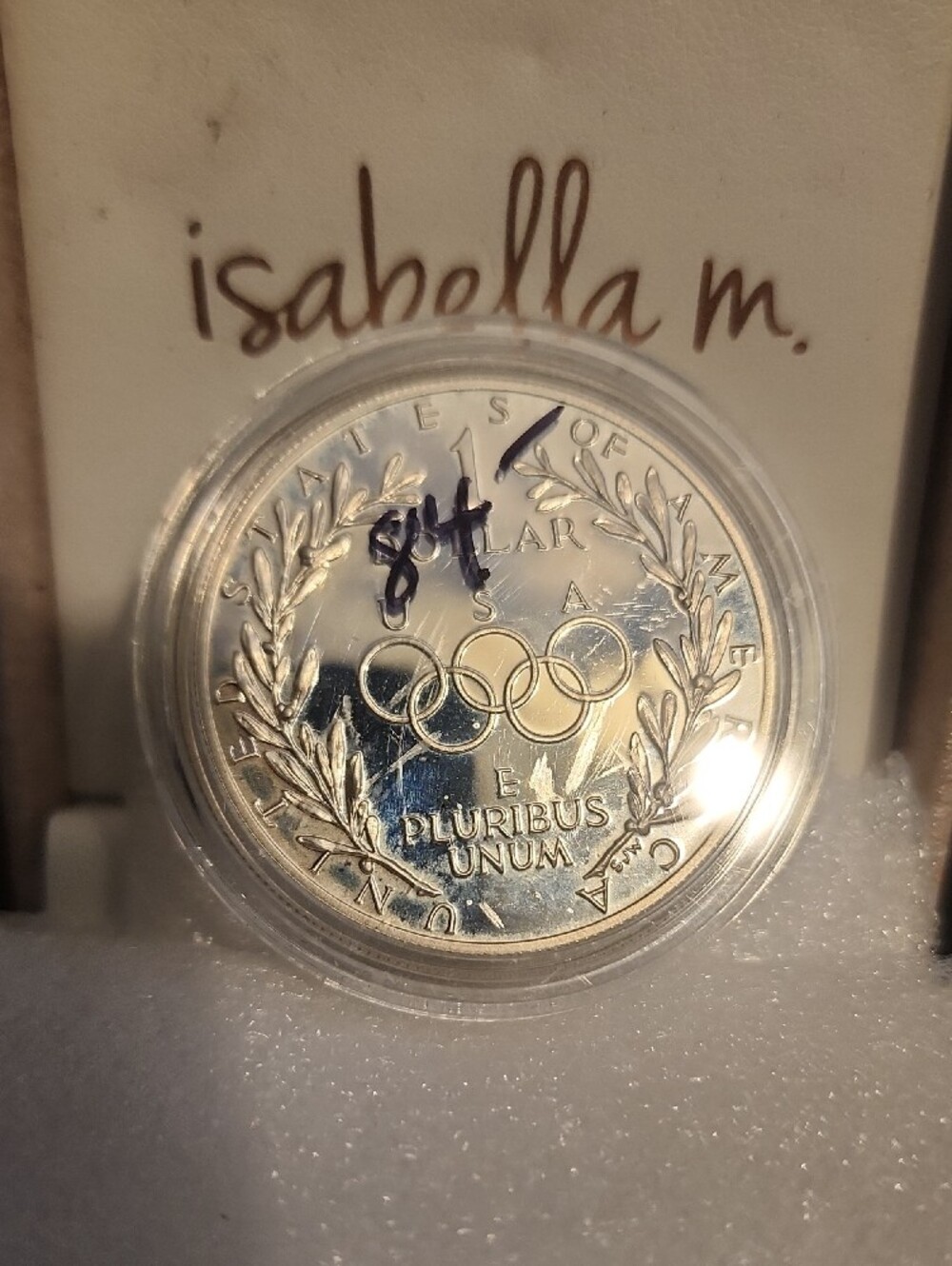 1988 Silver Olympic Commemorative Coin with Olympic Rings - Picture 2 of 8